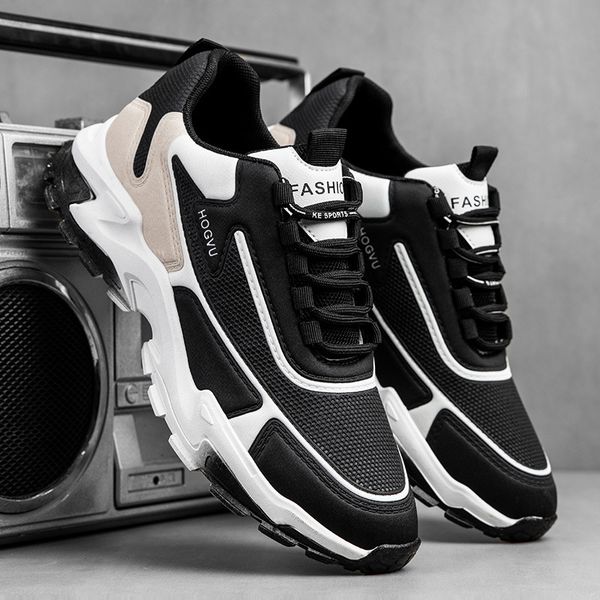 

shoes for men 2022 new fashion breathable mesh comfortable casual sneaker men plus size lace up platform shoes zapatillas hombre, Black