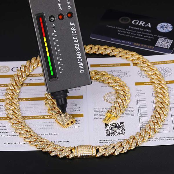 

hip hop jewelry 14mm 925 sterling silver vvs moissanite diamond iced out miami cuban link chain bracelet necklace