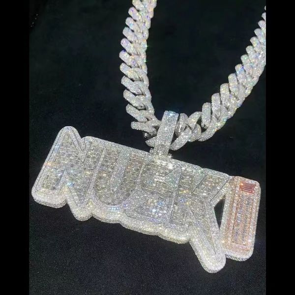 

pass diamond tester hip hop vvs moissanite pendant charm necklace iced out 925 silver letter name pendant 18k men jewelry
