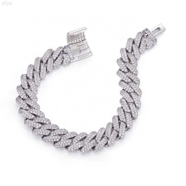 

925 sterling silver moissanite 14mm width iced out cuban link men bracelet necklace