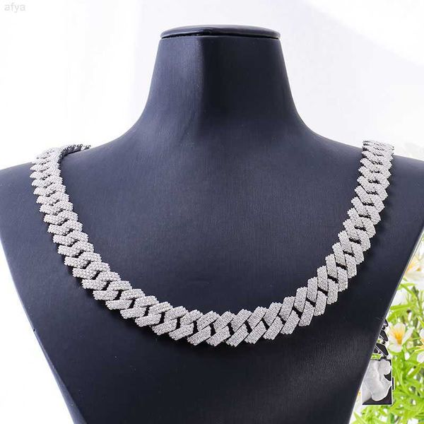 

2023 new 3 rows 15mm vvs moissanite ice out mens miami cuban link chain necklace 925 sterling silver hip hop