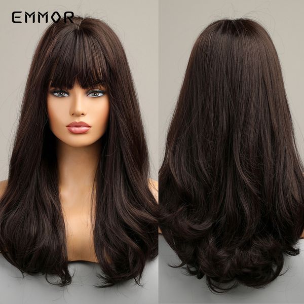 

synthetic ombre brown to black wigs natural wavy hair wig for women cosplay daily wigs with bang heat resistant fiber hairfacto