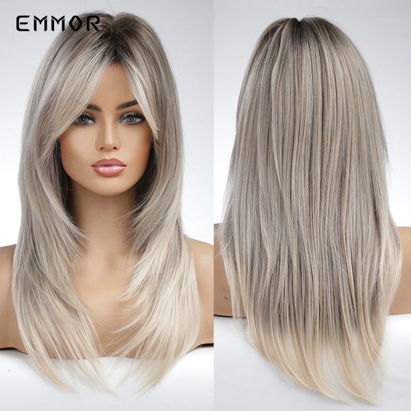 

synthetic fashion wig for women ombre dark brown to platinum hair wigs heat resistant fiber wigsfactory direct, Black