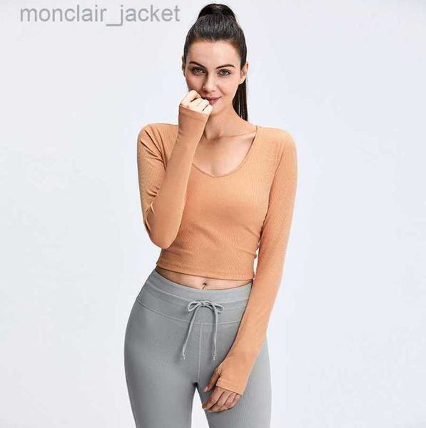 

designer women tanks lulu's same autumn women yoga training fitness sportswear leisure outdoor fitness with cushion long sleeve lululem, Black;brown