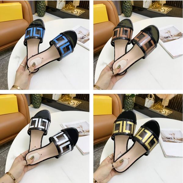 

casual shoes luxury designer women sandals signature flat bottom slippers transparent film letter summer fashion beach, Black