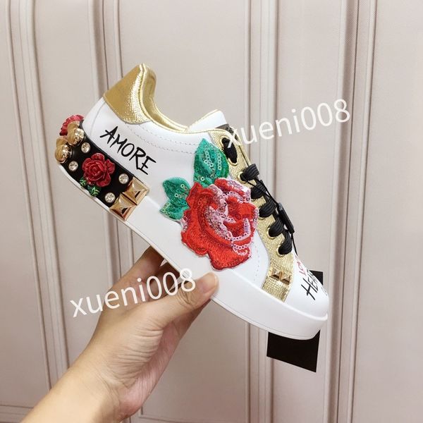 

2023new women classics brand casual shoes leather lace-up sneaker running trainers letters shoes flat printed sneakers, Red;white