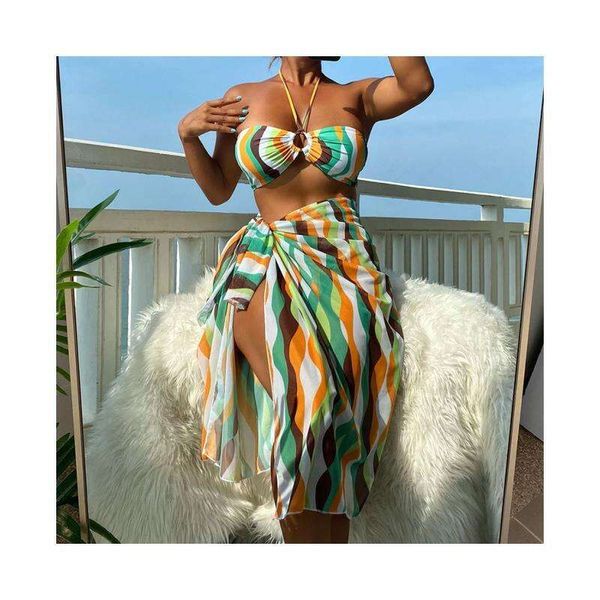 

beach swimsuit womens halter cardigan split three piece set wholesale, White;black
