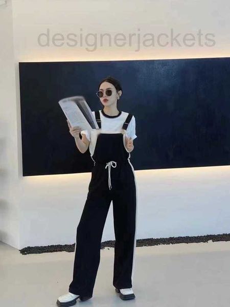 

women's jumpsuits & rompers designer high end fashionable age reducing girl casual lazy style two side ribbon spliced strap pants fgx0, Black;white