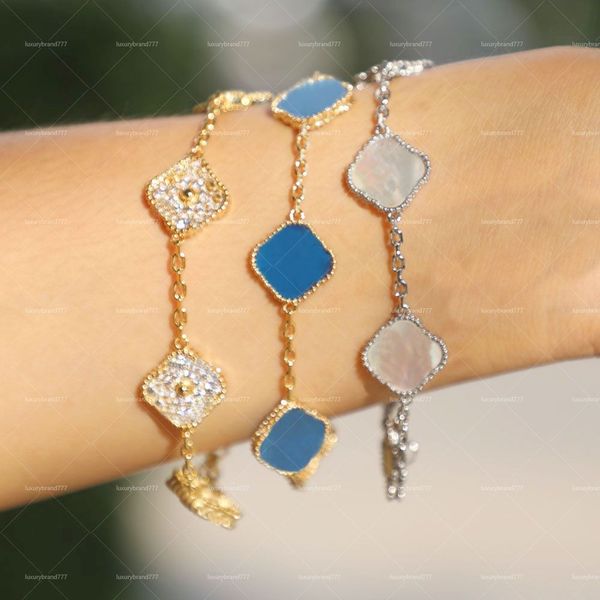 

luxury designer bracelet van lucky for women 4 four leaf clover charm bracelet 18k gold jewelry agate shell mother of pearl chain fashion we, Golden;silver