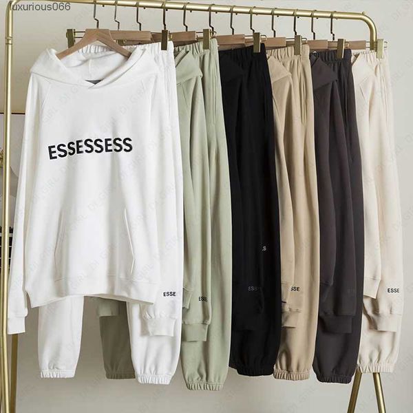 

ess tracksuit fashion letter print hooded sportswear men women two pieces set loose hoodie pants sets casual jogger suits di_girl, Gray