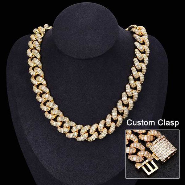 

jn92 custom hip hop 18mm bling baguette full diamond iced out chunky silver necklace 18k gold cuban link chain