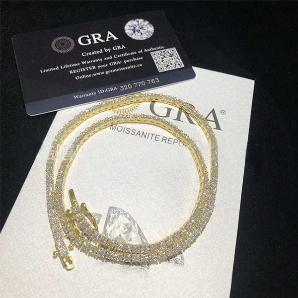 

3mm tennis chain necklace men simulation diamond hip hop 925 silver vvs moissanite pendant