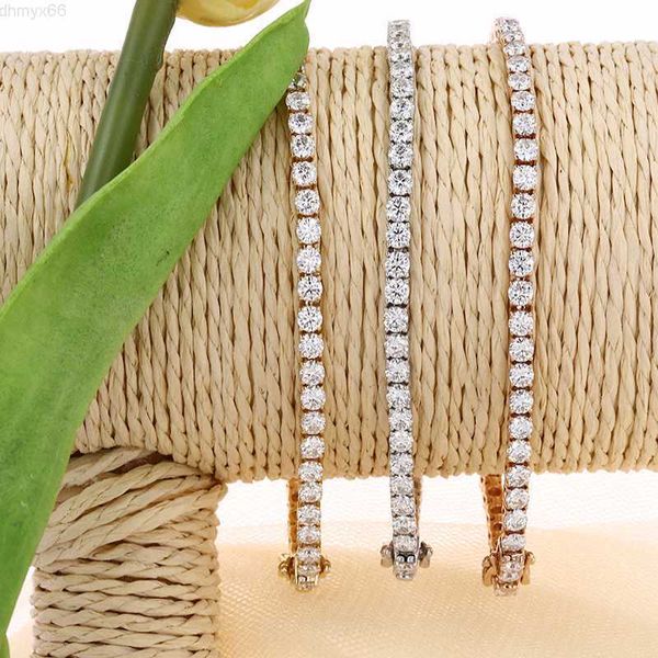 

starsgem tennis bracelet chain ready to ship 14k white/yellow/rose gold 3-4mm round moissanite tennis bracelet, Silver