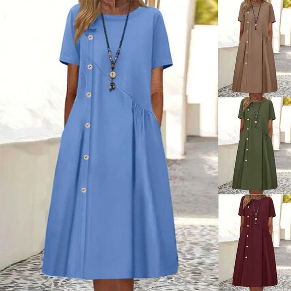 

2023 summer casual holiday sun dress fashion beach gown women's short sleeve o neck solid dress women's loose, Black;gray