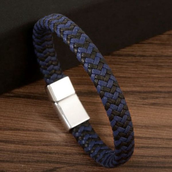 

Vintage White Blue Leather Bracelet Bangle Jewelry for Men Gift