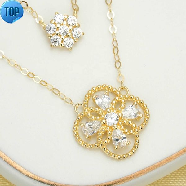 

cherry blossom zircon double necklace collarbone chain double chain 18k gold full drill lucky flower jewelry pendant necklace, Silver