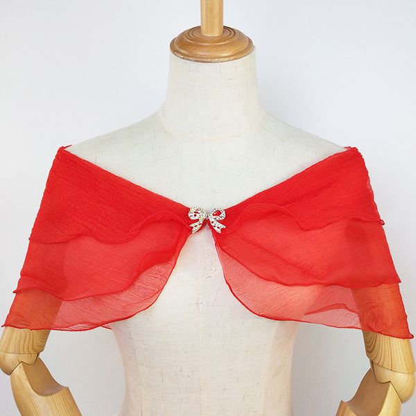 

bridal shawl, wedding dress, cheongsam, cloak, three-layer seersucker, rolled edge, butterfly knot, wedding dress, small shawl, White