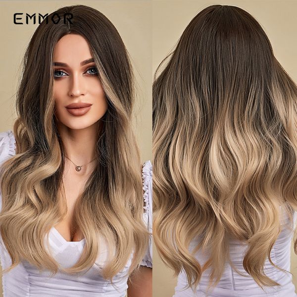

synthetic long wavy ombre black to blonde wigs natural wave hair wig for women high temperature layered daily ombre wigfactory
