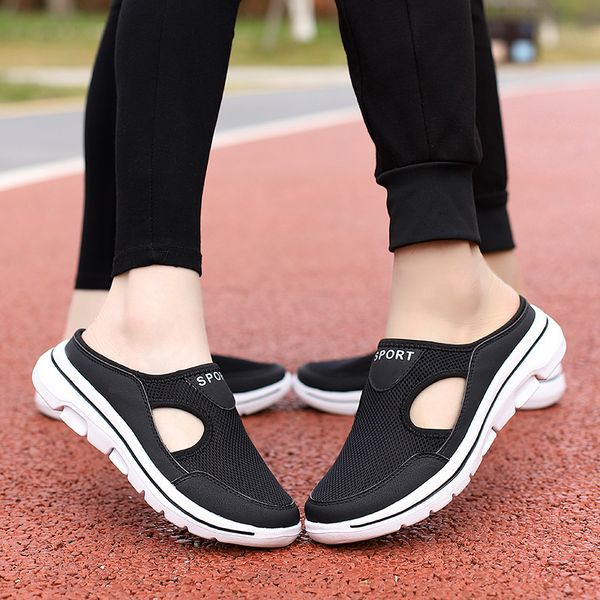 

summer 2023 new large size womens shoes fashion thick sole casual shoes for women mesh breathable lightweight slippers women, Black