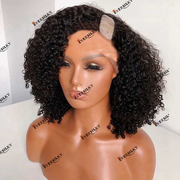 

afro women kinky curly human hair u part wig machine made 180 density remy brazilian hair extention wig with clips, Black