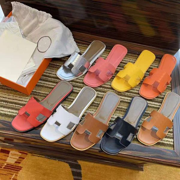 

2023 sandales fashion sandals genuine leather women slippers summer luxury flat slides ladies beach sandal party wedding oran slipper size 3, Black