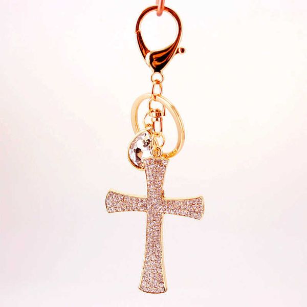 

new fashion jewelry car key chain bag pendant cross keychain with rhinestone (kc035c), Slivery;golden