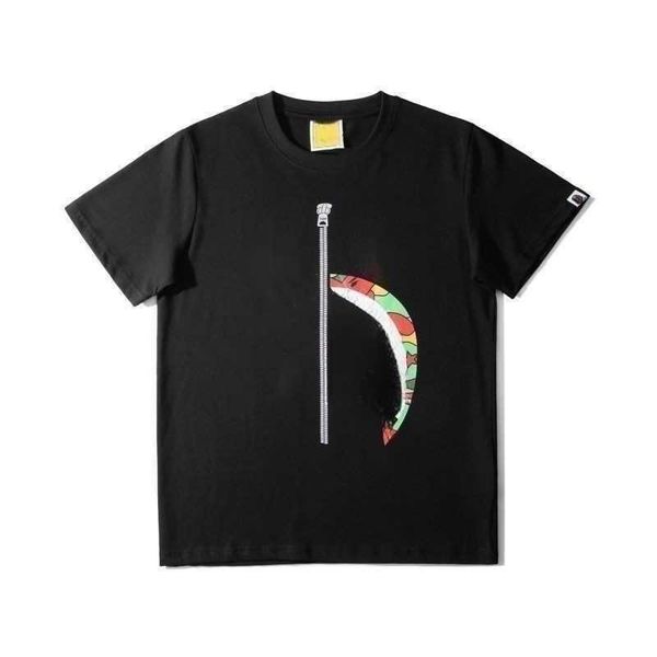 

japanese mens t shirt trend shark head print tee r t shirt men women round neck short sleeved shirts camouflage oversized t-shirt, White;black