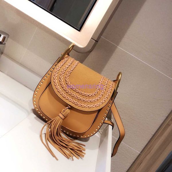 

2021 classic retro woven bag ladies suede woven cowhide rivet tassel fashion one-shoulder messenger bag