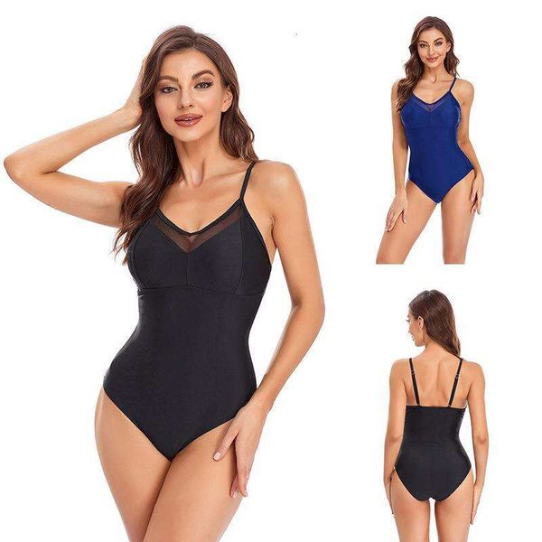 

one piece swimsuit for women mesh stitching solid color womens, White;black