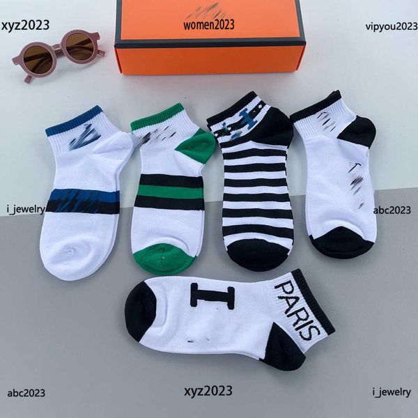 

fashion stripe design women socks designer breathable outdoor men sock pure cotton ankle short socks with box, Black