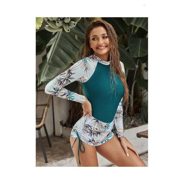 

way split swimsuit womens sports long sleeve printed surfing, White;black