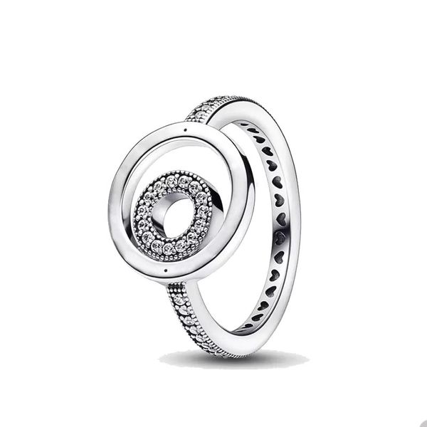 

925 silver signature logo circles pave ring for pandora crystal diamond wedding rings designer jewelry for women girls love heart luxury rin, Slivery;golden