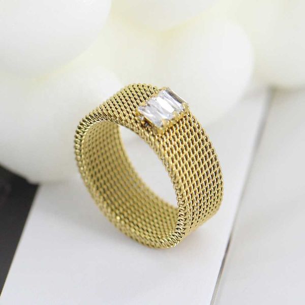 

ziming 8 mm mesh chain and diamond titanium steel ring, Silver