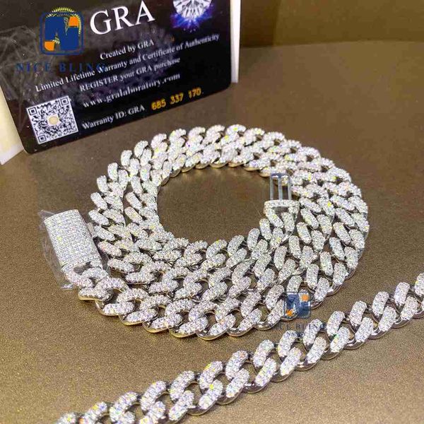 

icy 10mm cuban chain box clasp man hip hop necklace 925 sterling silver moissanite