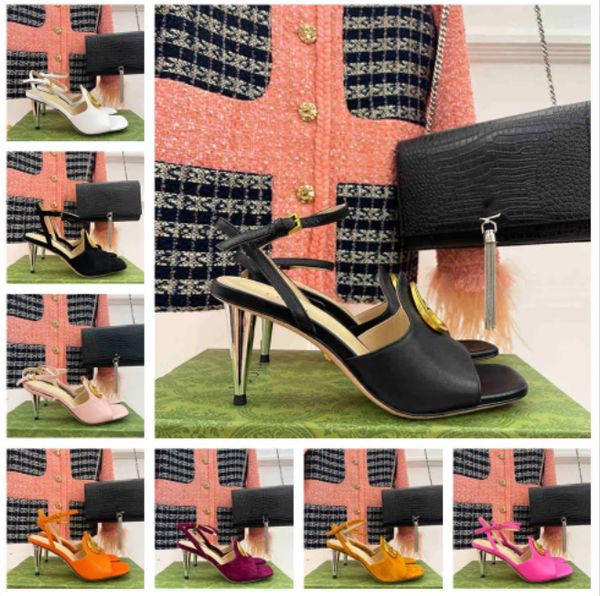 

spring and summer new brand high heel sandals with interlocking g sandals sheepskin inner heel height: 7cm size: 35-42 with box, Black
