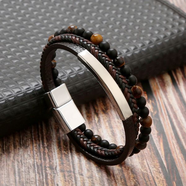 

Handmade Multi Layered Leather Natural Stone Bracelet Jewelry for Men