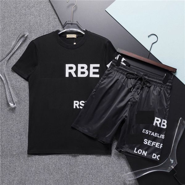 

summer tracksuits brand printing men's short sleeve suit fitness fashion leisure sports super cool black t-shirt shorts 2-piece set #00, Gray