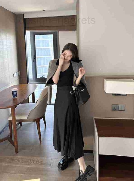 

skirts designer high end spring/summer elegant versatile classic h pleated waist over knee skirt 1mfv, Black