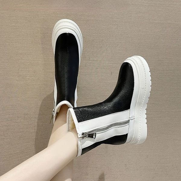 

snow boots women waterproof anti-slip winter shoes thick sole plaforms ankle boot plush warm cotton shoe side zip womens boots, Black