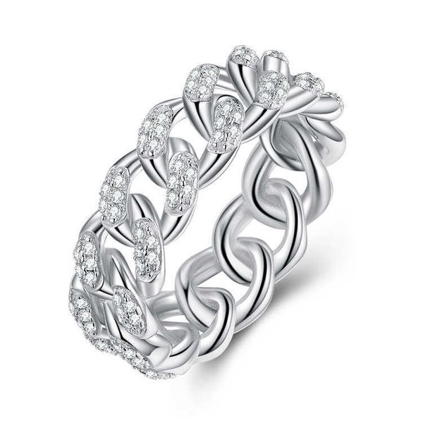 

hip hop jewelry 925 sterling silver twist ring cubic zirconia cuban link chain ring