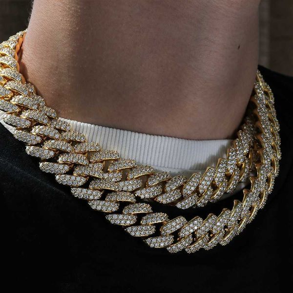 

wholesale custom hip hop jewelry two rows full diamond zircon iced out cuban chain necklace, Silver