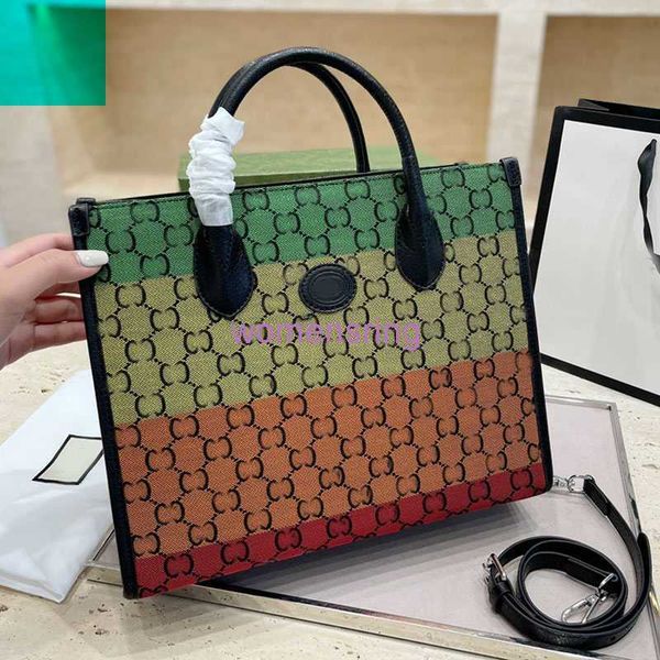 

fashion large capacity packing handbag handbag messenger bag rainbow color matching detachable shoulder strap classic letter high quality