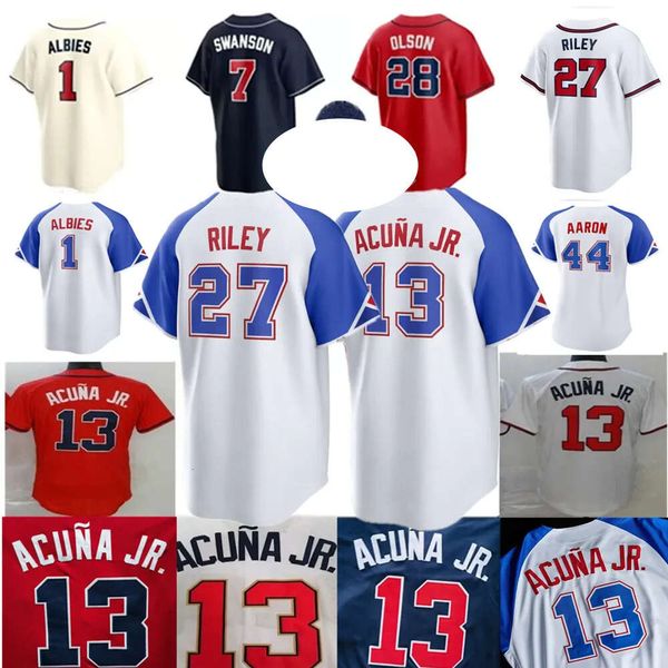

2023 28 matt olson jersey baseball sports freddie an dansby swanson 10 jones 13 ronald acuna jr. ozzie albies mike soroka 27 riley, Blue;black