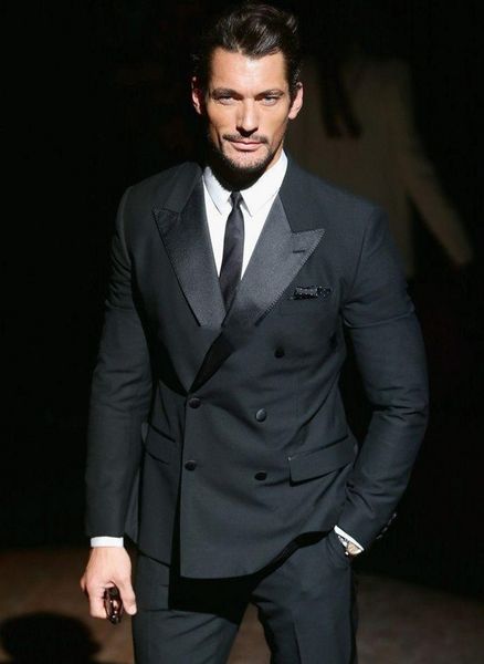 

brand new black groom tuxedos peak lapel double-breasted men wedding tuxedo fashion men jacket blazer men prom dinner/darty suit jacket pant, Black;gray