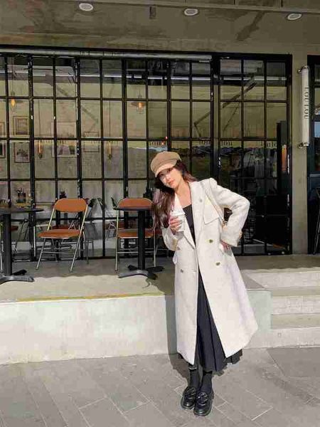 

women's wool & blends designer high-end 23 early spring elegant, intellectual, classic, atmospheric long white wool coat zkik, Black