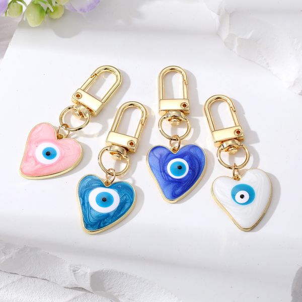 

turkish evil eye heart love keychain keyring women men resin lucky blue red eye bag car box phone charm key ring, Slivery;golden