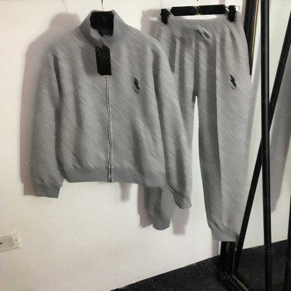 

23ss womens designer clothing women tracksuit simple embroidered letter stand collar long sleeve zipper coat elastic waist casual pants set, Gray
