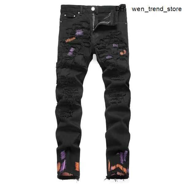 

2023 new designer jeans rips skinny for men ripped mens pants holes denim man straight leg slim fit zipper fashion 511v, Blue