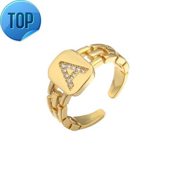 

hip hop trendy letters a b c open rings fashion 18k gold plated copper jewelry adjustable cuban link chain diamond rings, Silver
