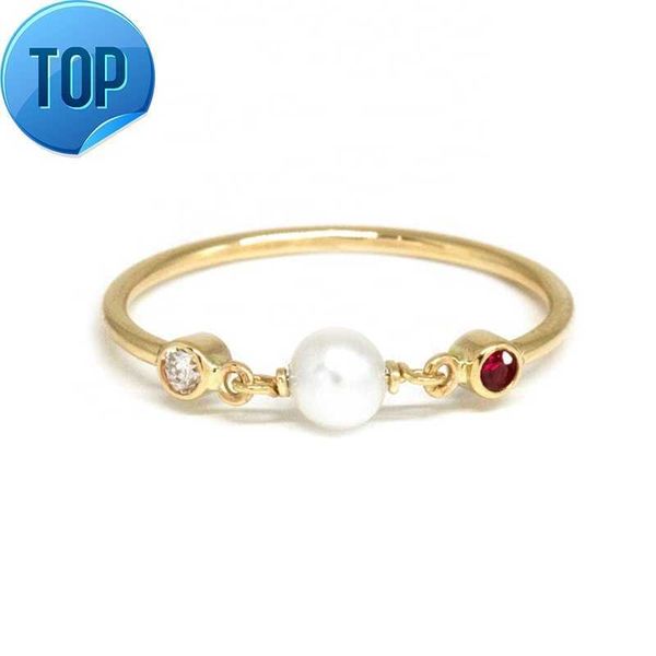 

milskye fashion fine jewelry 14k gold plated 925 silver ruby pearl diamond chain ring